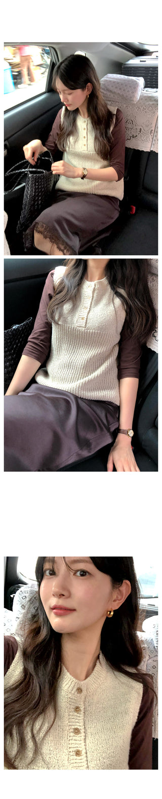(2 colors) Button-up knit vest