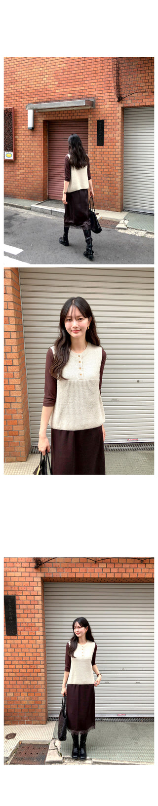 (2 colors) Button-up knit vest