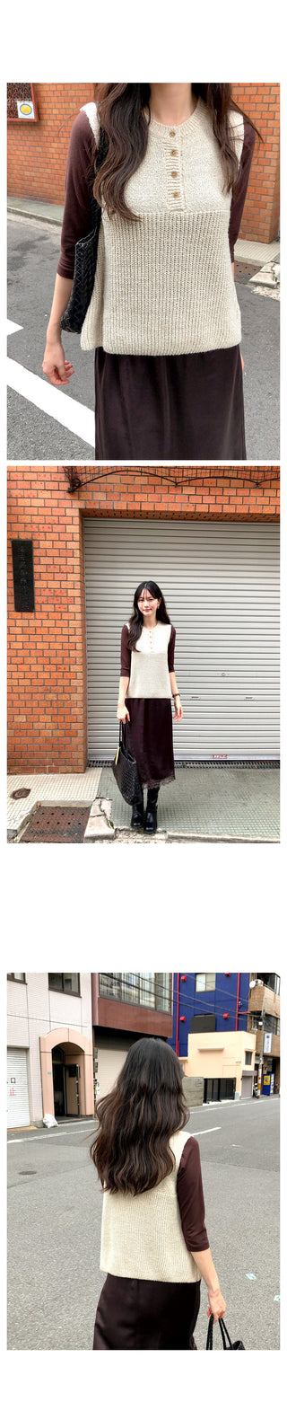 (2 colors) Button-up knit vest