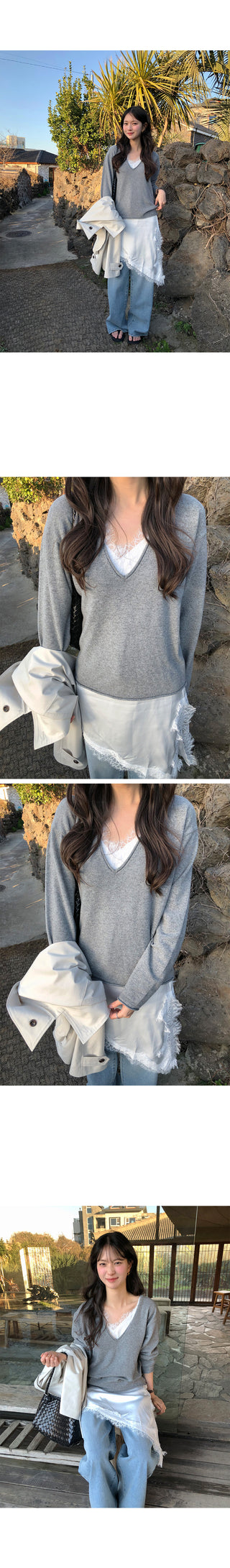 Deep V-neck knit