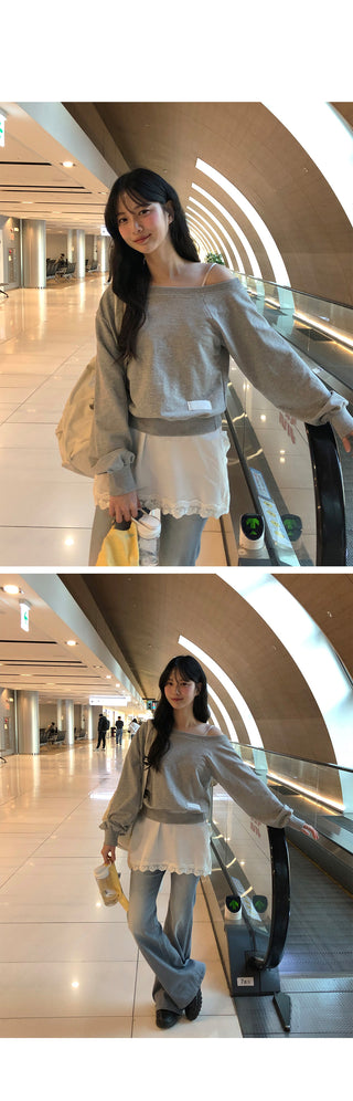 One-shoulder lettering sweatshirt