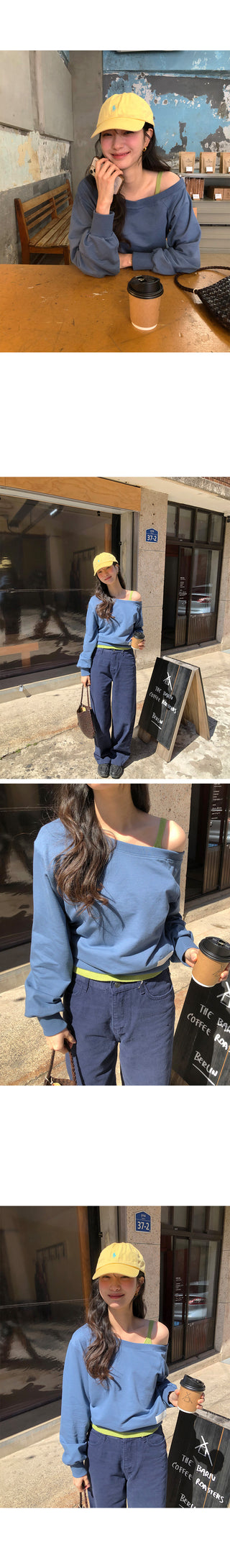 One-shoulder lettering sweatshirt