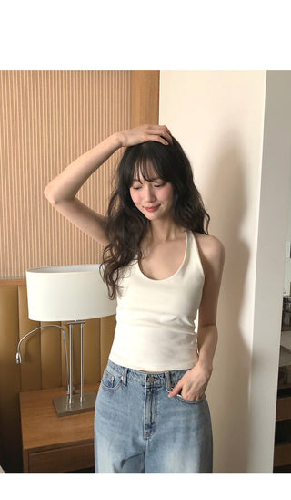 (5 colors) Ribbed halter neck camisole