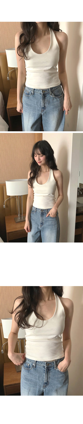 (5 colors) Ribbed halter neck camisole