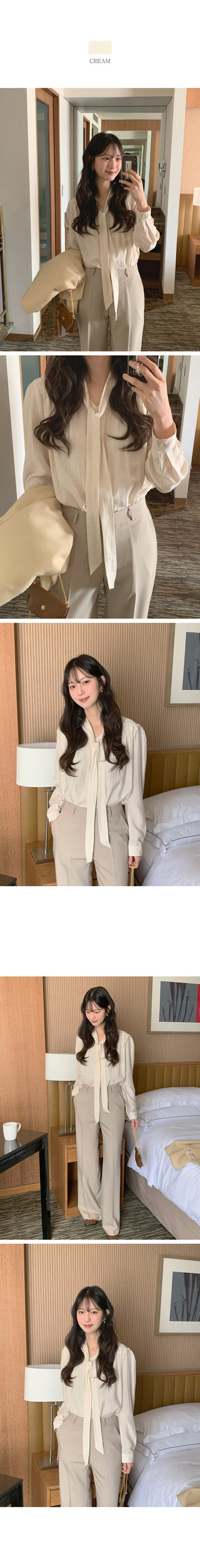 (2 colors) Bow tie shirred blouse