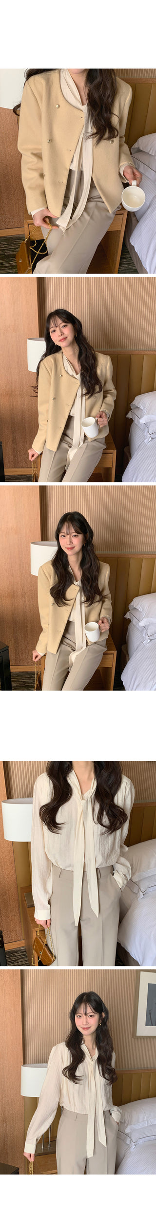 (2 colors) Bow tie shirred blouse