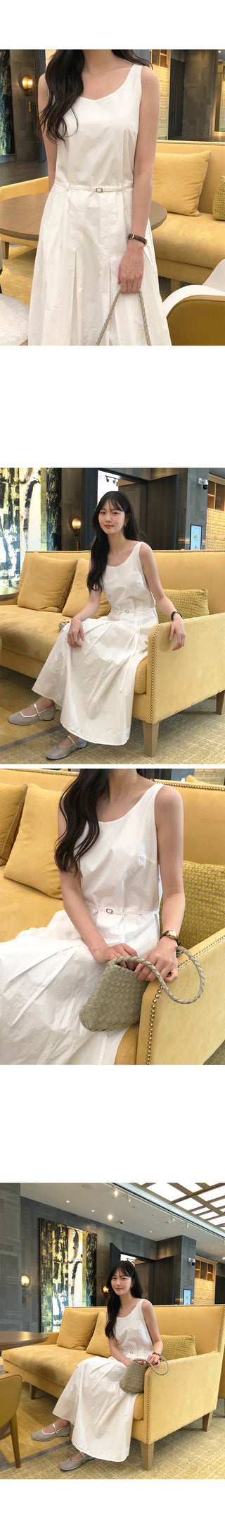 Frilled pleated camisole long dress