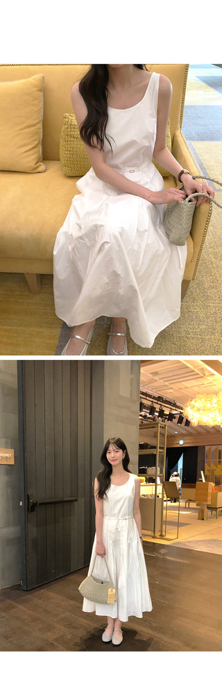Frilled pleated camisole long dress