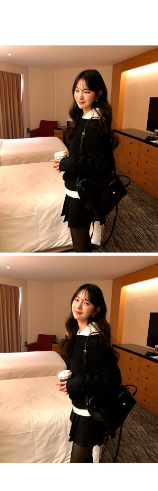 (2 colors) Wide collar blouse