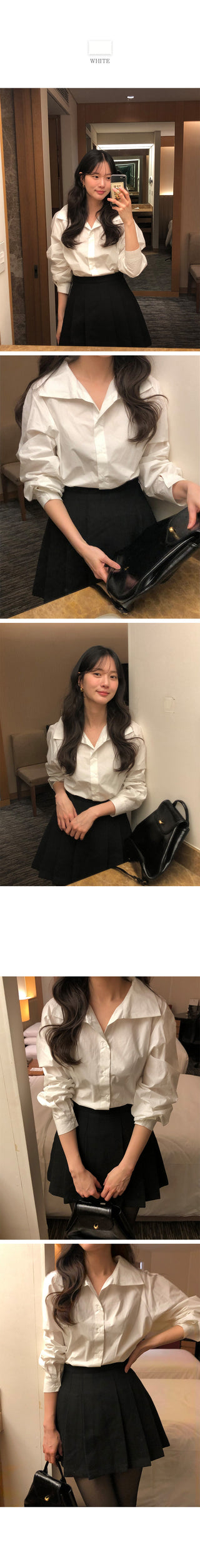 (2 colors) Wide collar blouse
