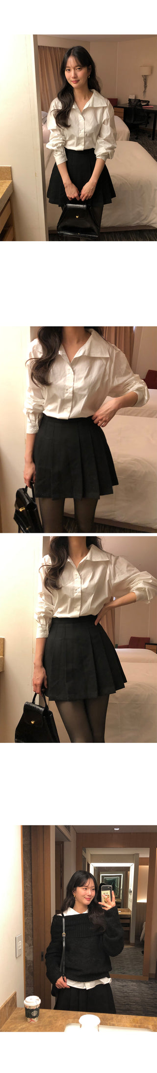 (2 colors) Wide collar blouse