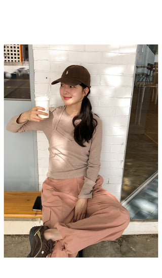 (2 colors) Long-sleeved T-shirt and bustier set