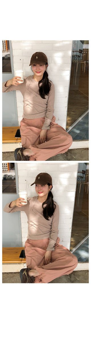 (2 colors) Long-sleeved T-shirt and bustier set