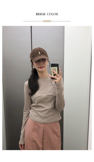 (2 colors) Long-sleeved T-shirt and bustier set