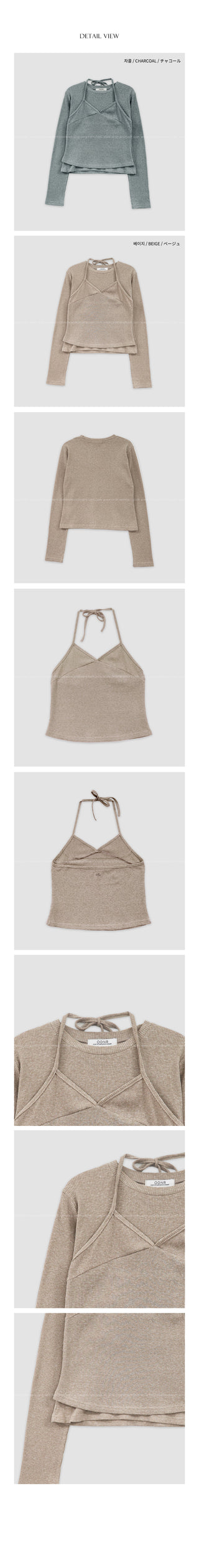 (2 colors) Long-sleeved T-shirt and bustier set