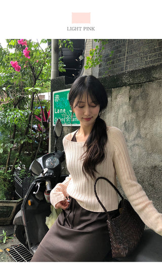 [3 colors] Ribbed Cropped Knit