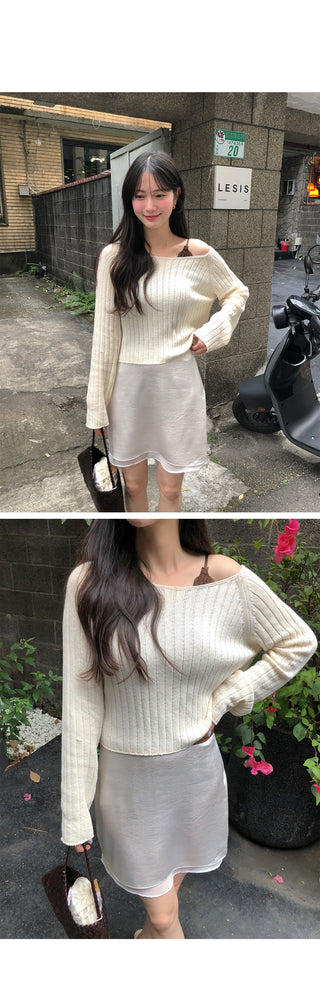 [3 colors] Ribbed Cropped Knit