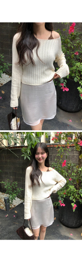 [3 colors] Ribbed Cropped Knit