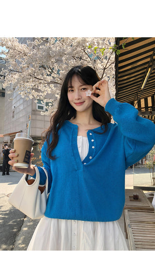 Henley neck loose knit