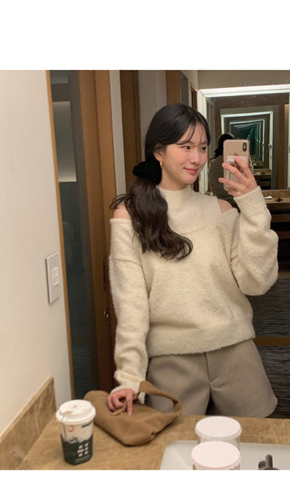 (Set) (4 colors) Off-shoulder layered knit set