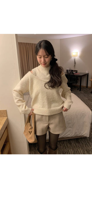 (Set) (4 colors) Off-shoulder layered knit set