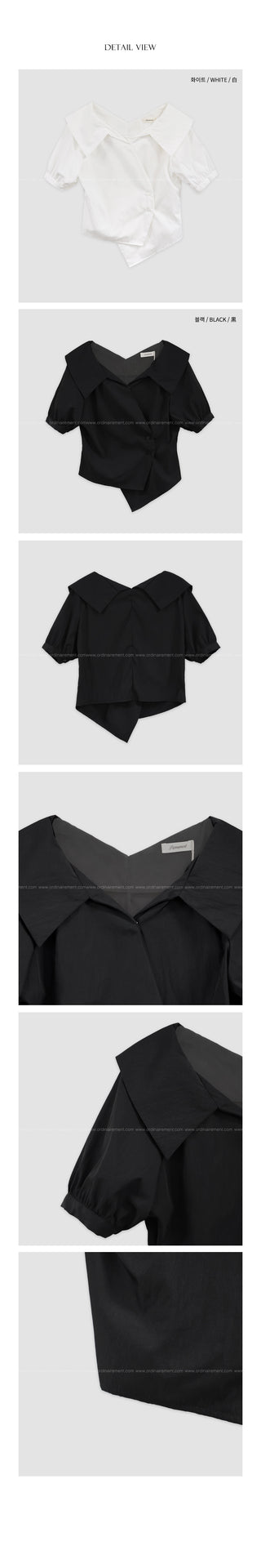 [2 colors] Ribbon Collar Wrap Blouse