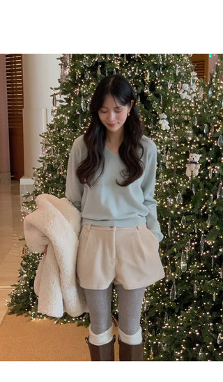 (3 colors) Cashmere pleated shorts