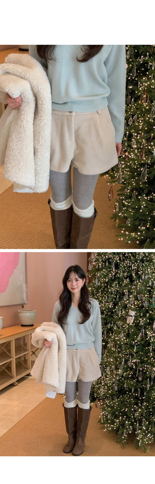(3 colors) Cashmere pleated shorts