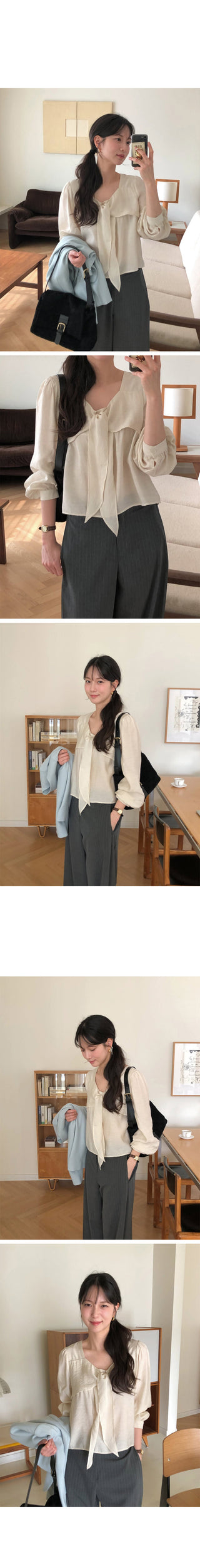 (3 colors) Blouse with tie