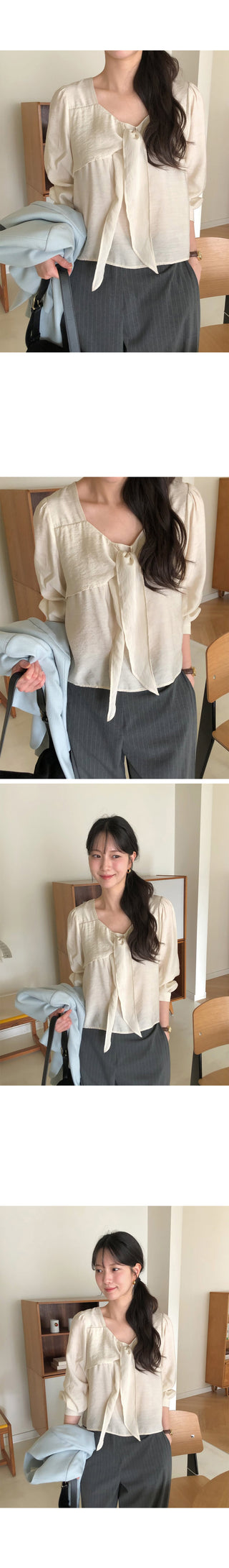 (3 colors) Blouse with tie