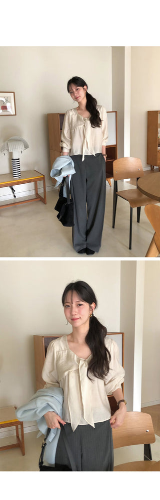 (3 colors) Blouse with tie