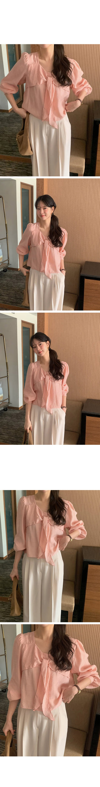 (3 colors) Blouse with tie