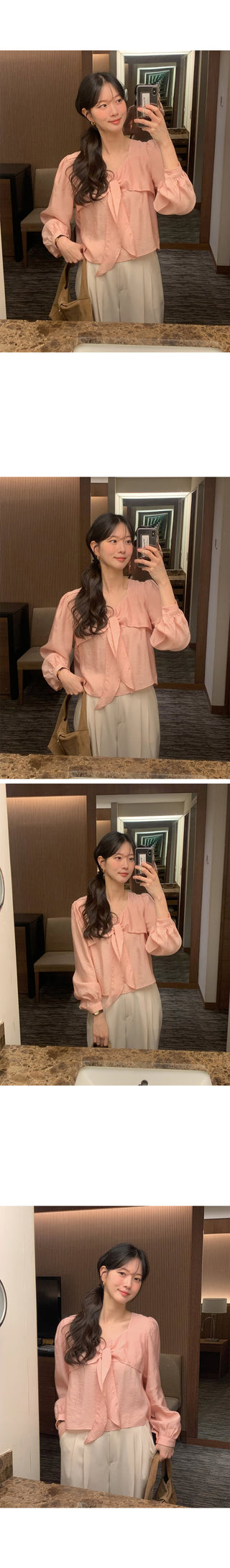 (3 colors) Blouse with tie