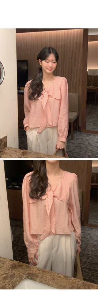 (3 colors) Blouse with tie