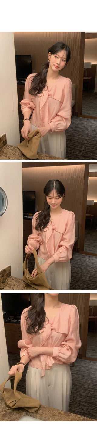 (3 colors) Blouse with tie