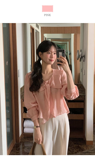 (3 colors) Blouse with tie