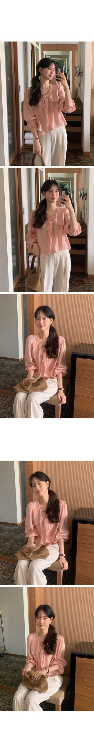 (3 colors) Blouse with tie
