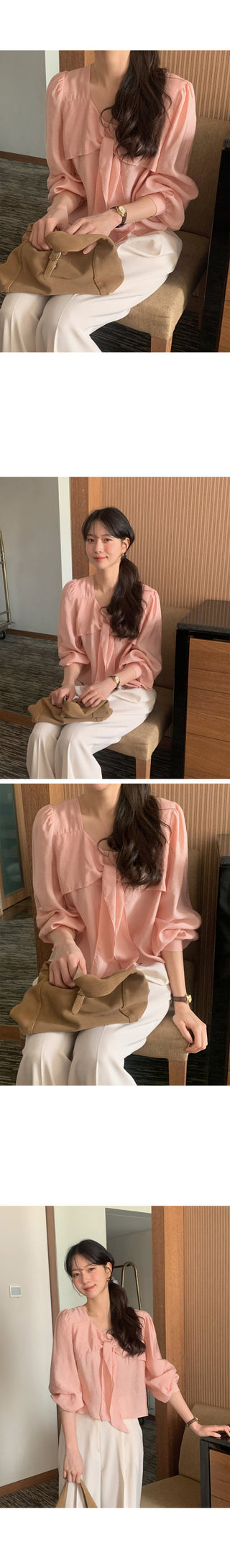 (3 colors) Blouse with tie
