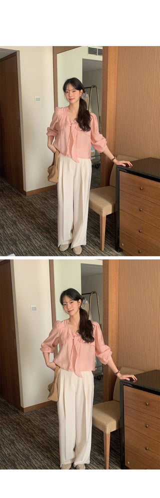 (3 colors) Blouse with tie