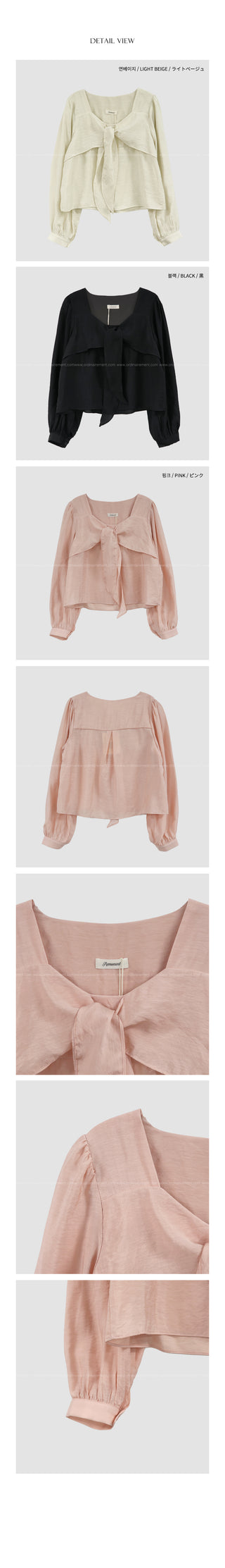 (3 colors) Blouse with tie