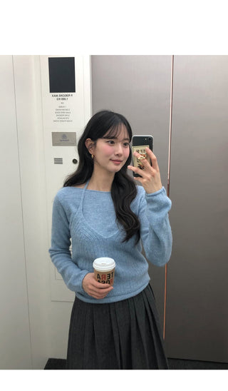 (set) (4 colors) Wool halter neck knit set