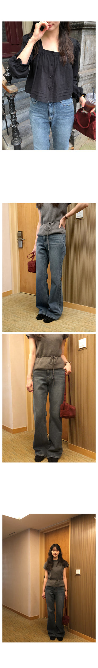 Semi-flare low-rise denim pants