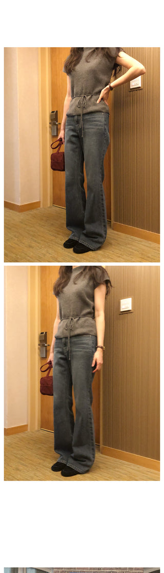 Semi-flare low-rise denim pants