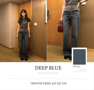 Semi-flare low-rise denim pants