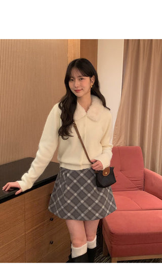(3 colors) Fur Collar Cardigan