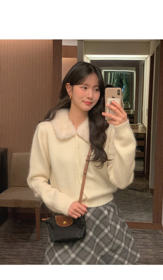 (3 colors) Fur Collar Cardigan