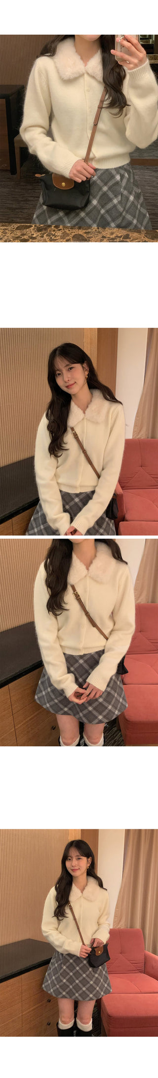 (3 colors) Fur Collar Cardigan
