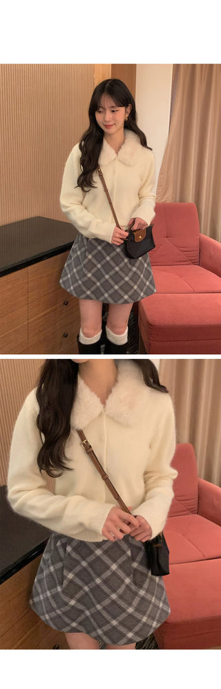(3 colors) Fur Collar Cardigan