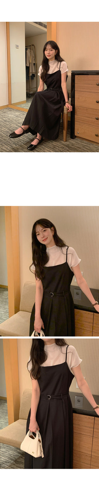 (2 colors) Pleated Long Sleeveless Dress