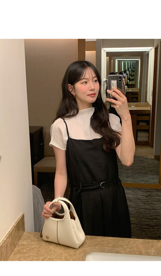 (2 colors) Pleated Long Sleeveless Dress